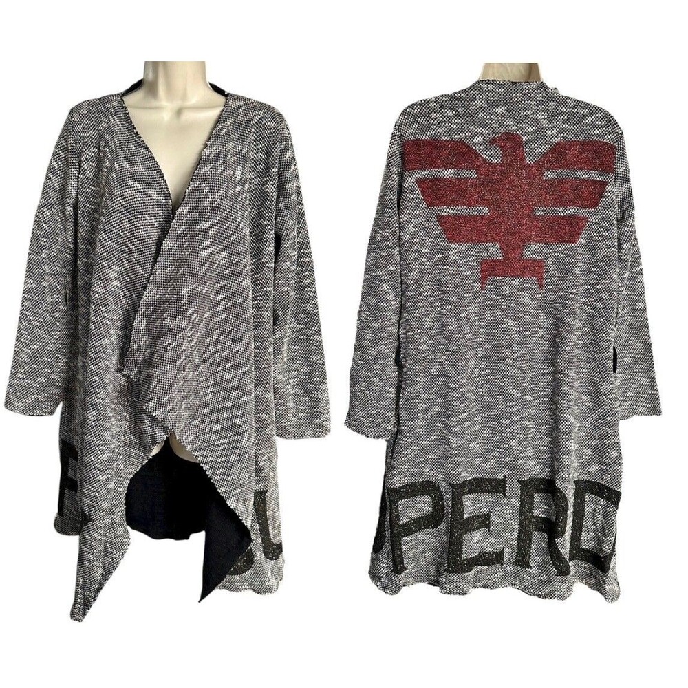Women's Open Front Cardigan 'SUPERDRY' w/Pockets & Belt Loops Size L Black&White
